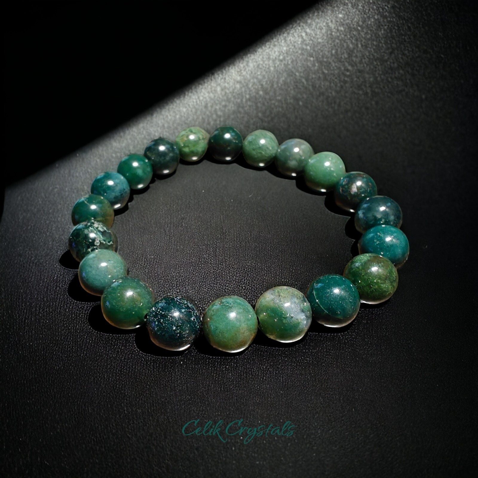 Moss Agate Bracelet Natural Stones 10mm Stretch Bead Healing Bracelet