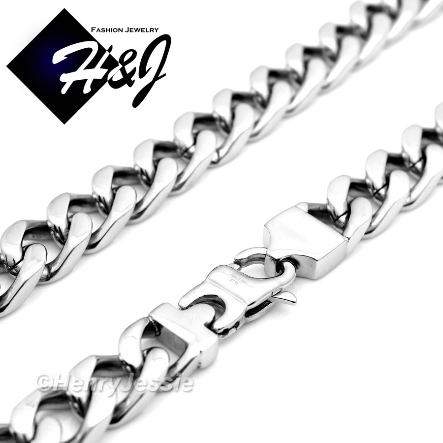 30″MEN Stainless Steel HEAVY 11x5mm Silver Cuban Curb Necklace Cross Pendant*BJ1