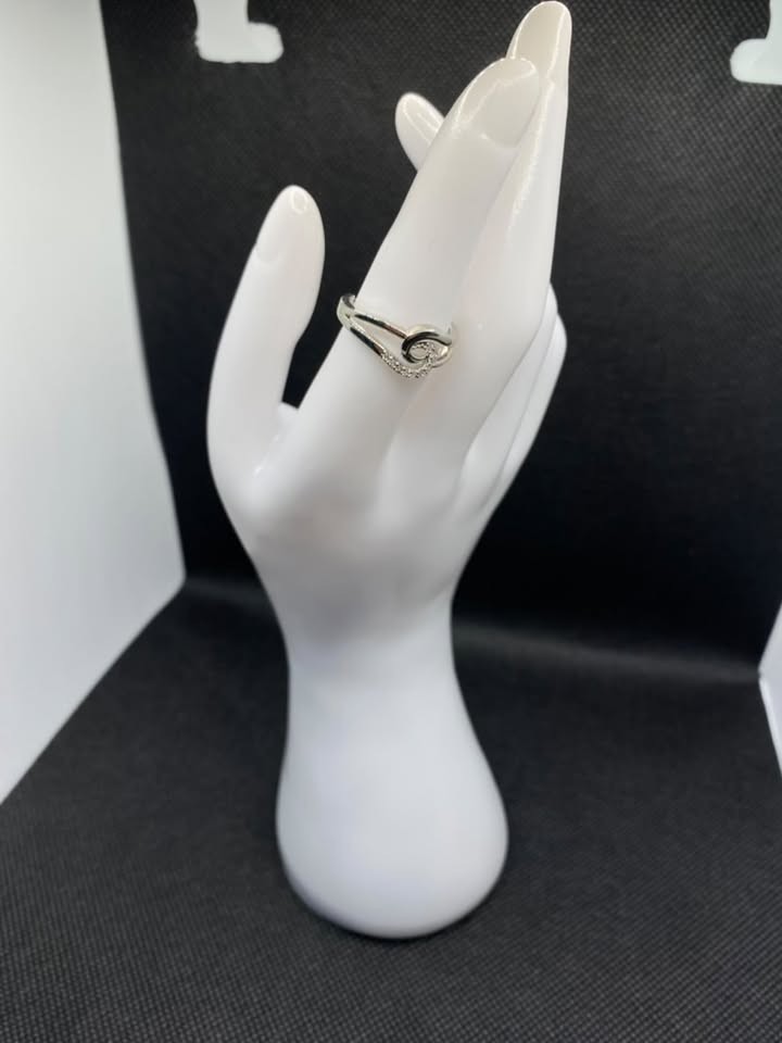 Women Sterling Silver Swirl Wave Ring Clear Cubic Zirconia Statement Band Size 7