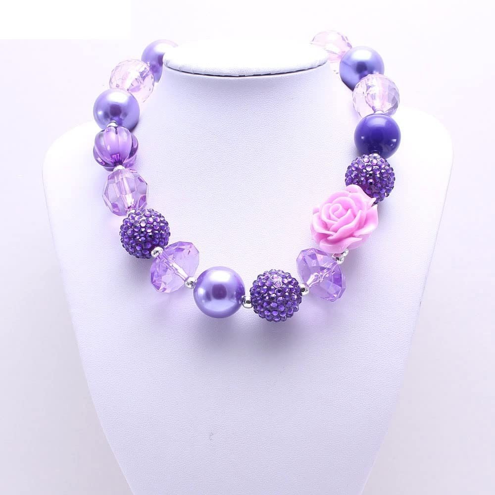 Chunky Bubblegum Candy Bead Necklace & Bracelet Set – Flower Bow Charm Jewelry
