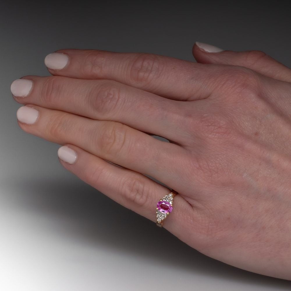 925 Silver Pink Sapphire Lab Created Gemstone & Cubic Zirconia Women’s Ring