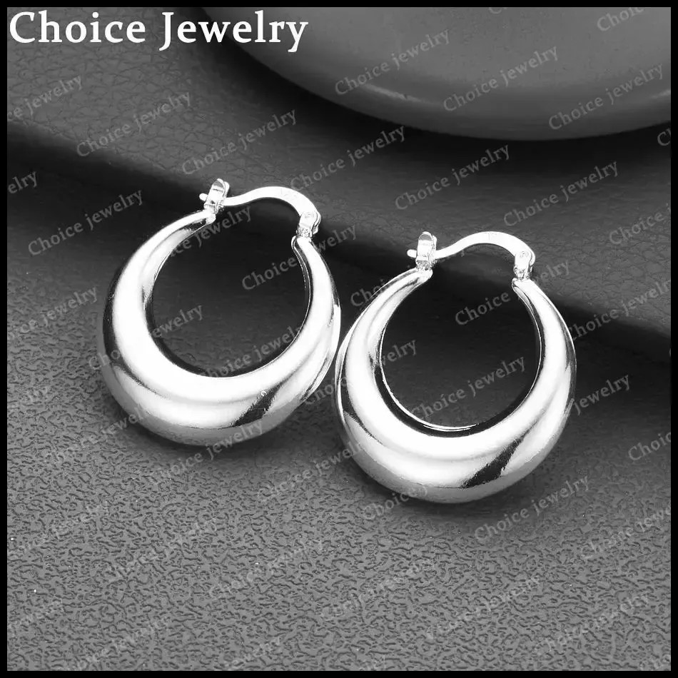 925 Sterling Silver Round 30mm Hoop Earrings Elegant Women’s Fashion Pair