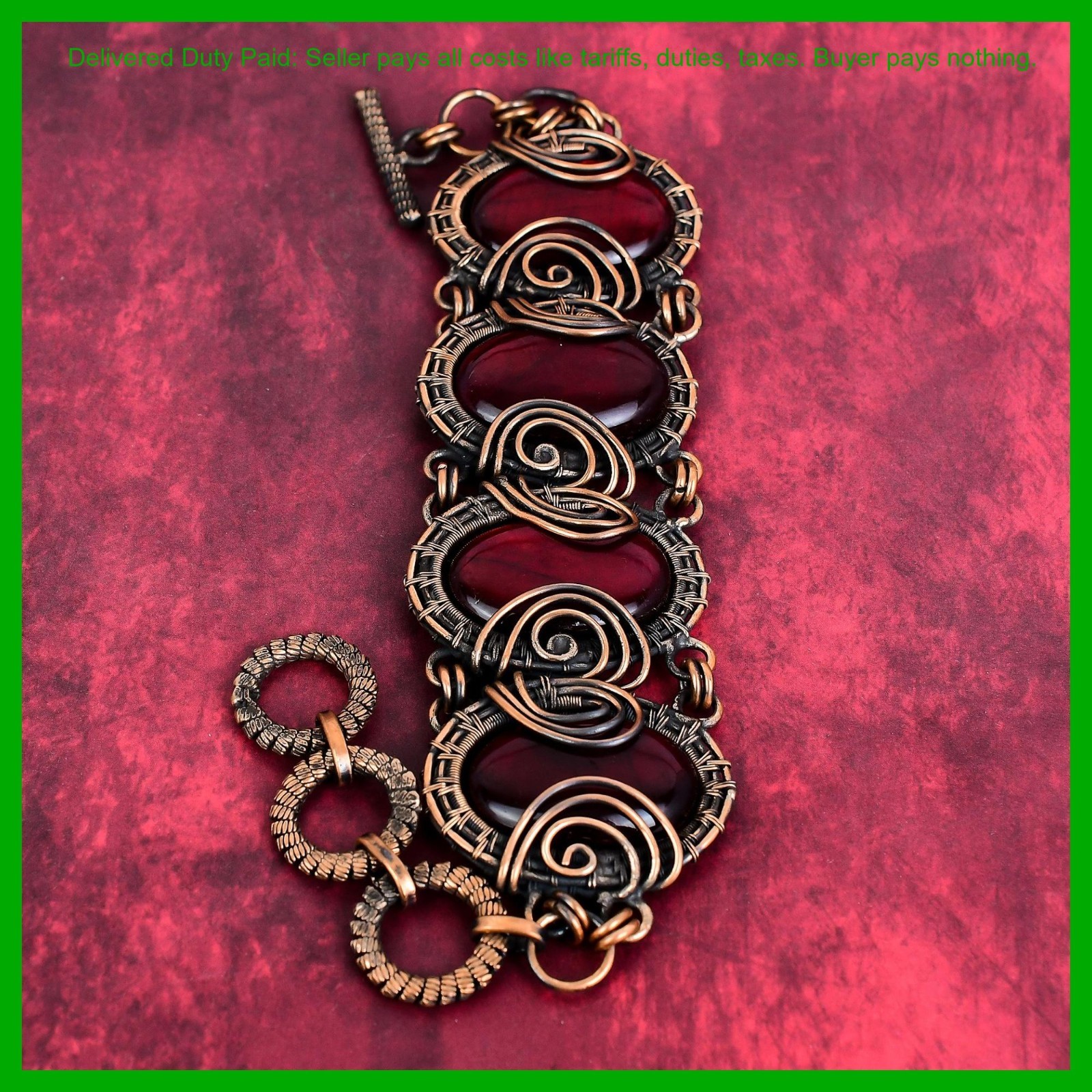 Red Fire Labradorite Gemstone Copper Chain Wedding Wire Wrapped Bracelet Jewelry