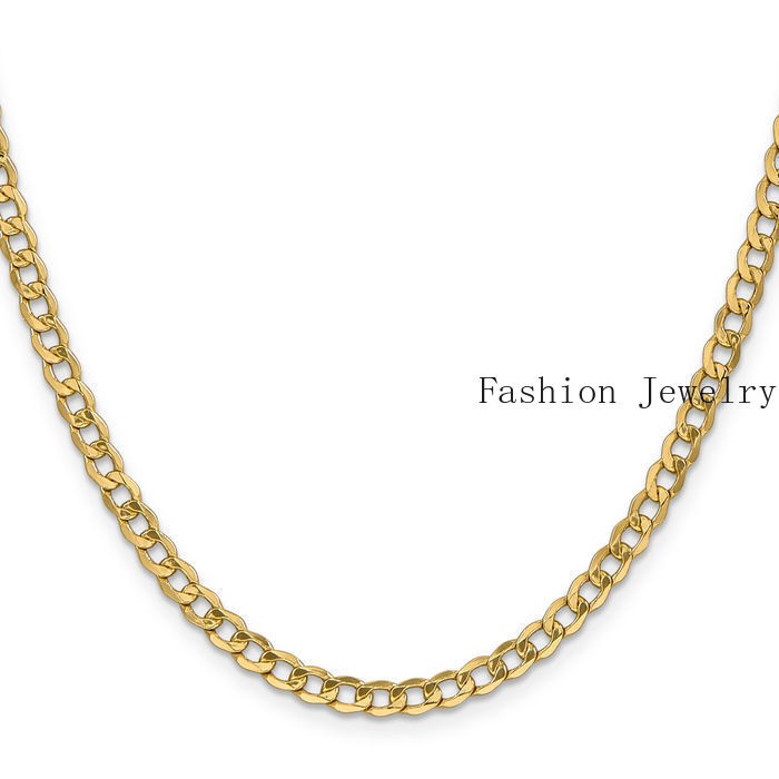 10K Solid Yellow Gold 3-5mm Curb Link Chain Necklace