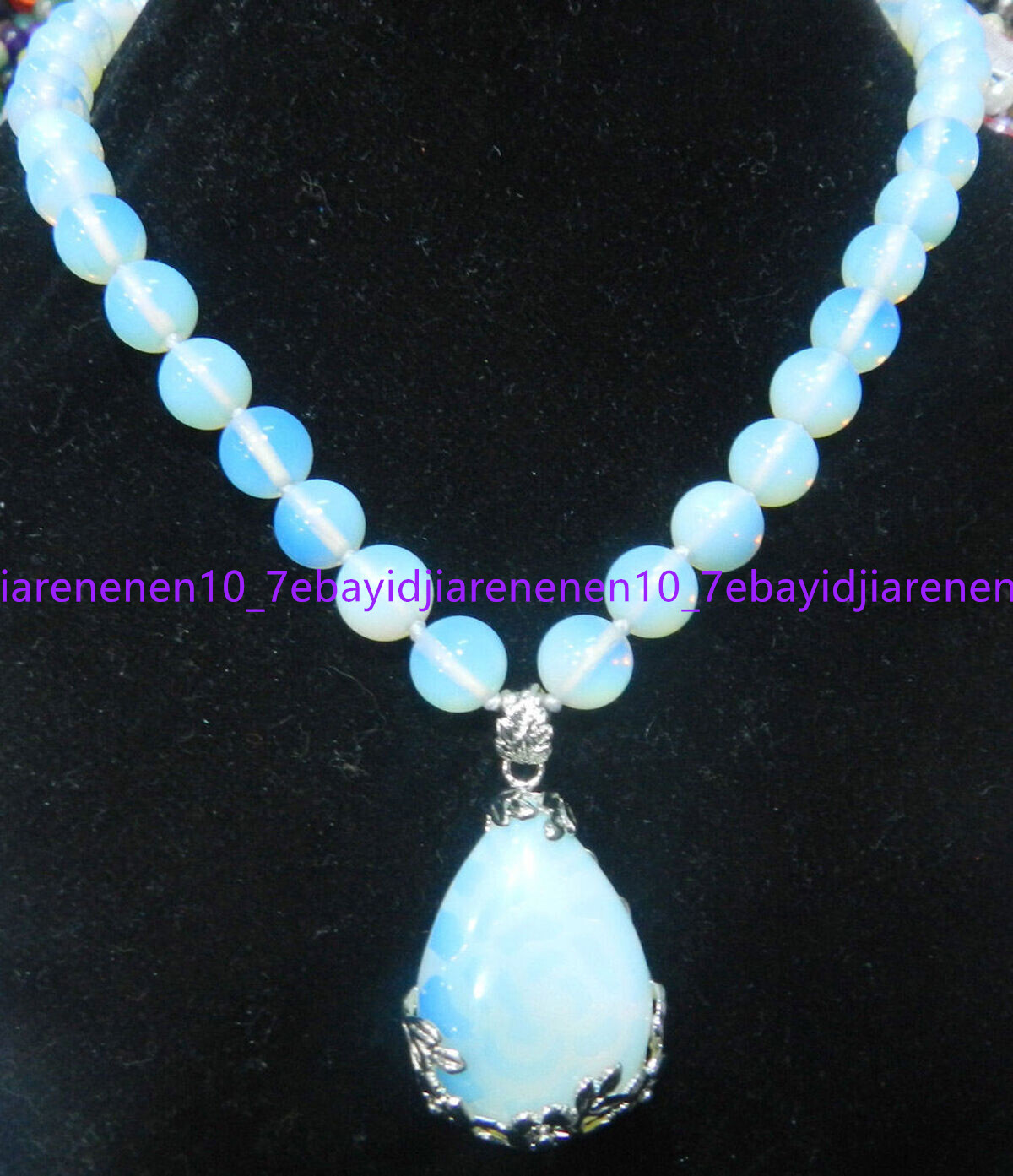 White Sri Lanka Opal Moonstone Gems Round Beads 25x35mm Pendant Necklace 14-32”