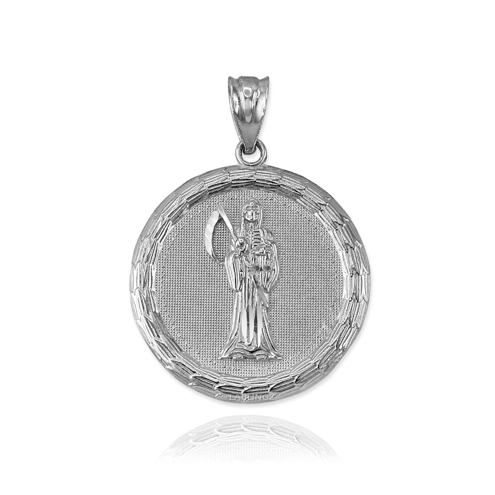 Sterling Silver Santa Muerte Medallion Pendant Necklace