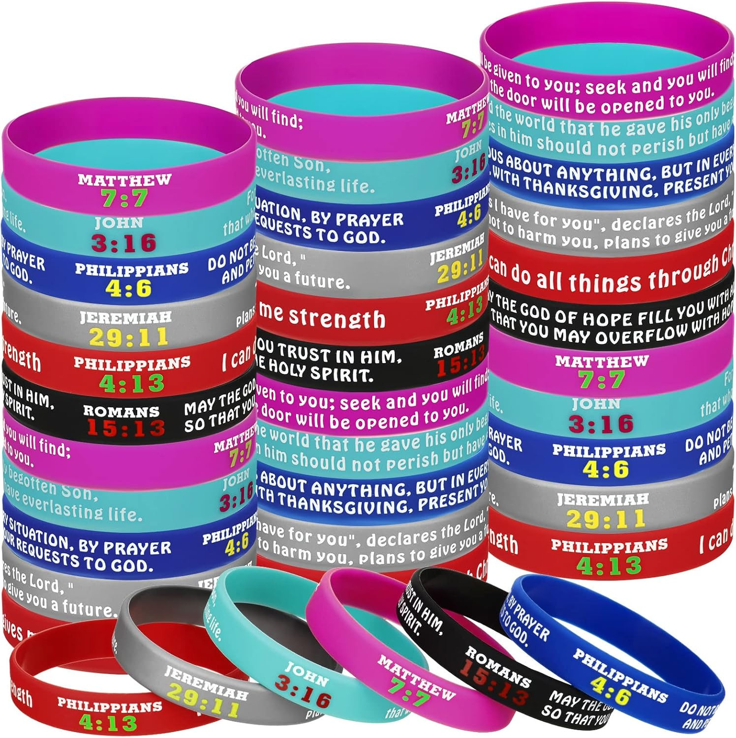 48 Pcs Bible Verses Bracelets Bulk Scripture Silicone Wristbands