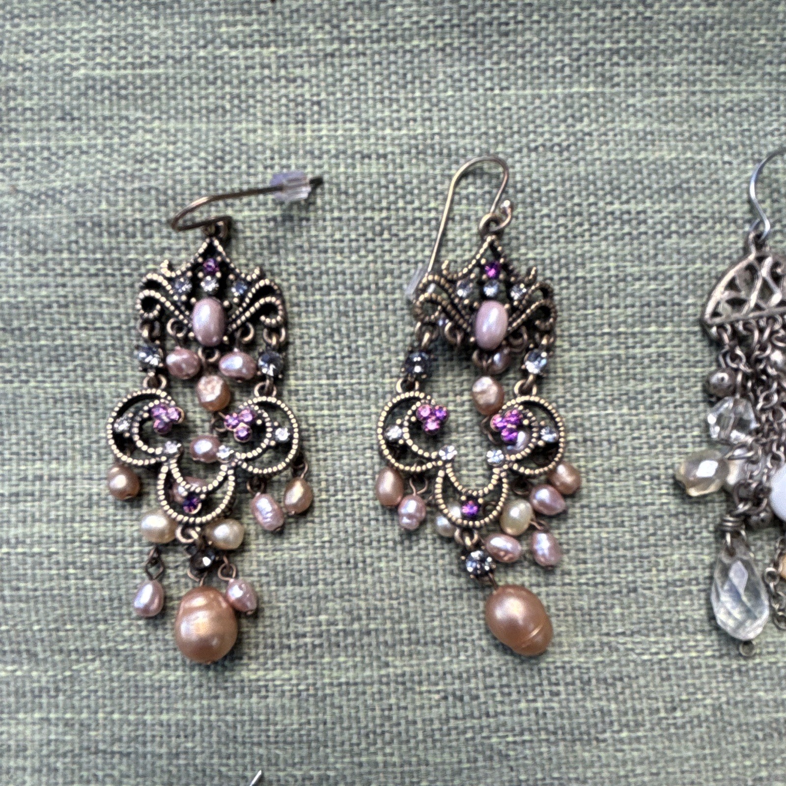 Vintage Chicos Lot of 6pair Dangle/Drop Earrings Pearl & Crystal Accents