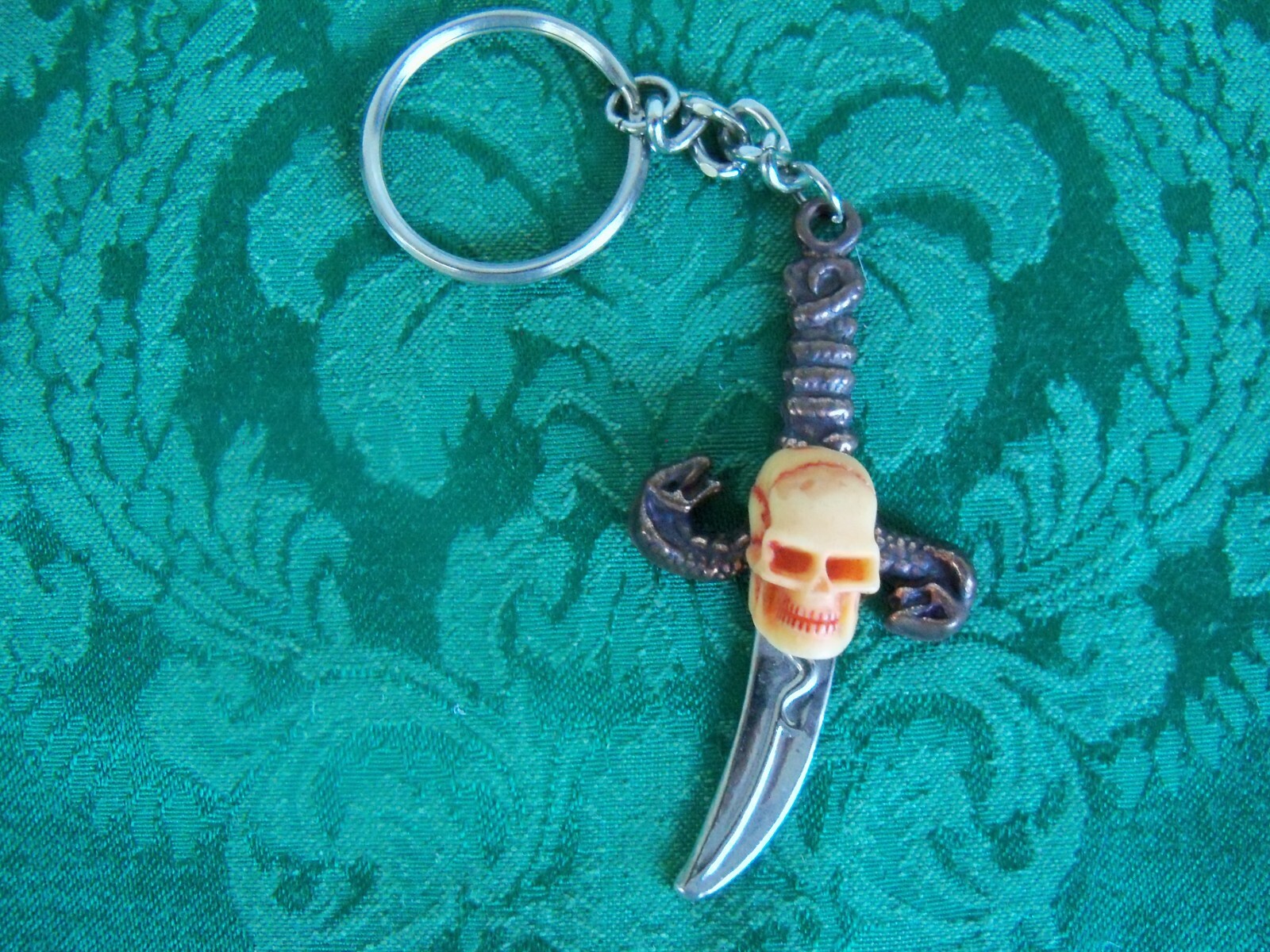 Goth Style Necklaces & Keychain Winded Skulls Sword & Snake Dagger Lot of Three