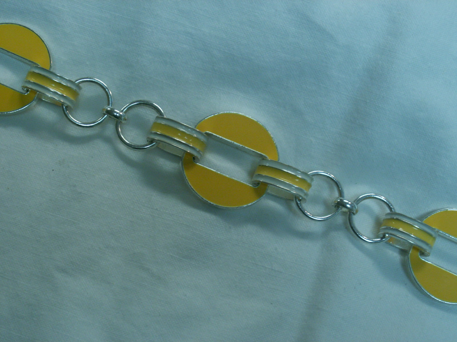 …CHAPS…Silver Tone,Yellow & White Enamel Panels Toggle Bracelet…