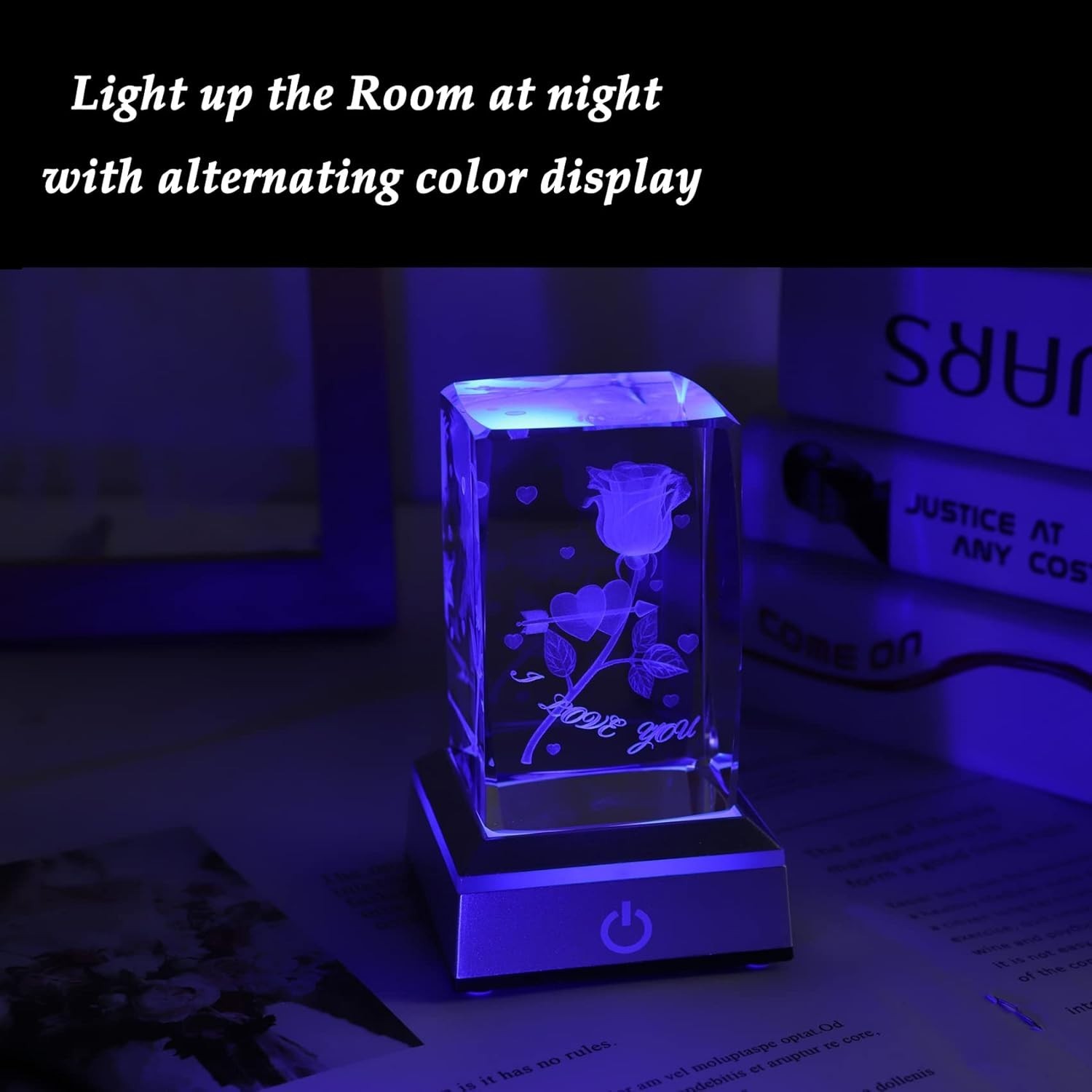 Crystal Rose Night Light Gift, Romantic 3D Laser Flower for Anniversary Birthday