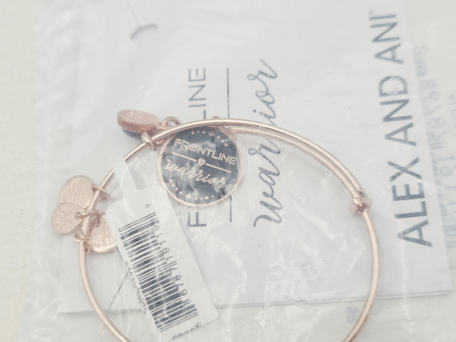 Alex and Ani ” Frontline Warrior ” Rose Gold Duo Charm Bangle Bracelet 🔆 New