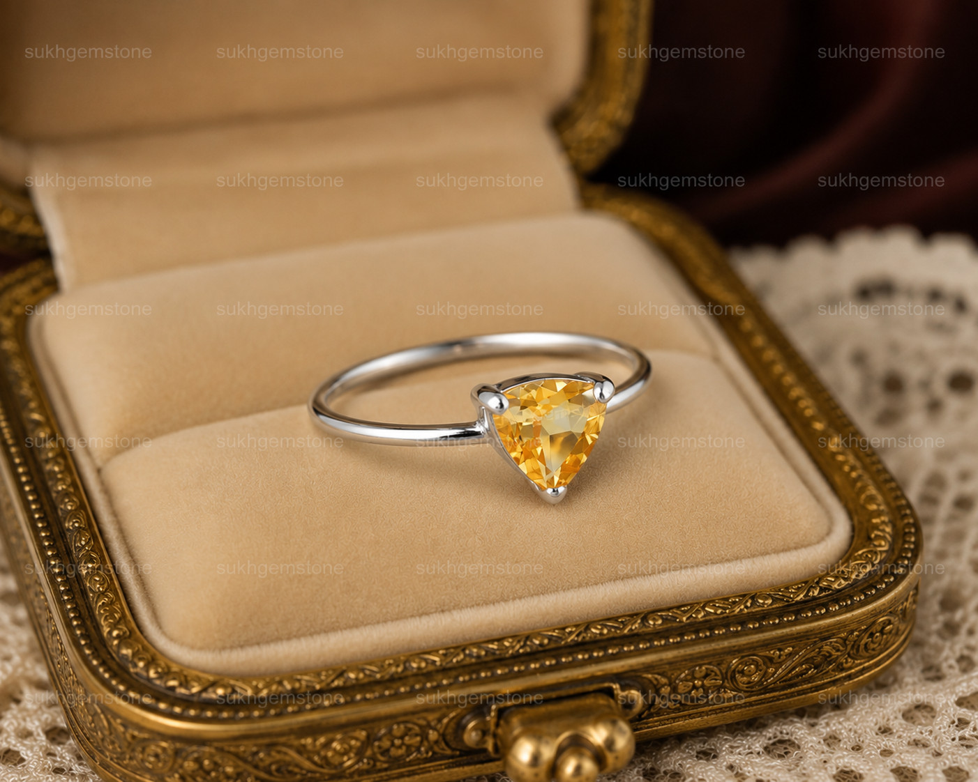 Lab Created Yellow Citrine Ring, Base Metal: Brass Finish: Gold Plated Gift