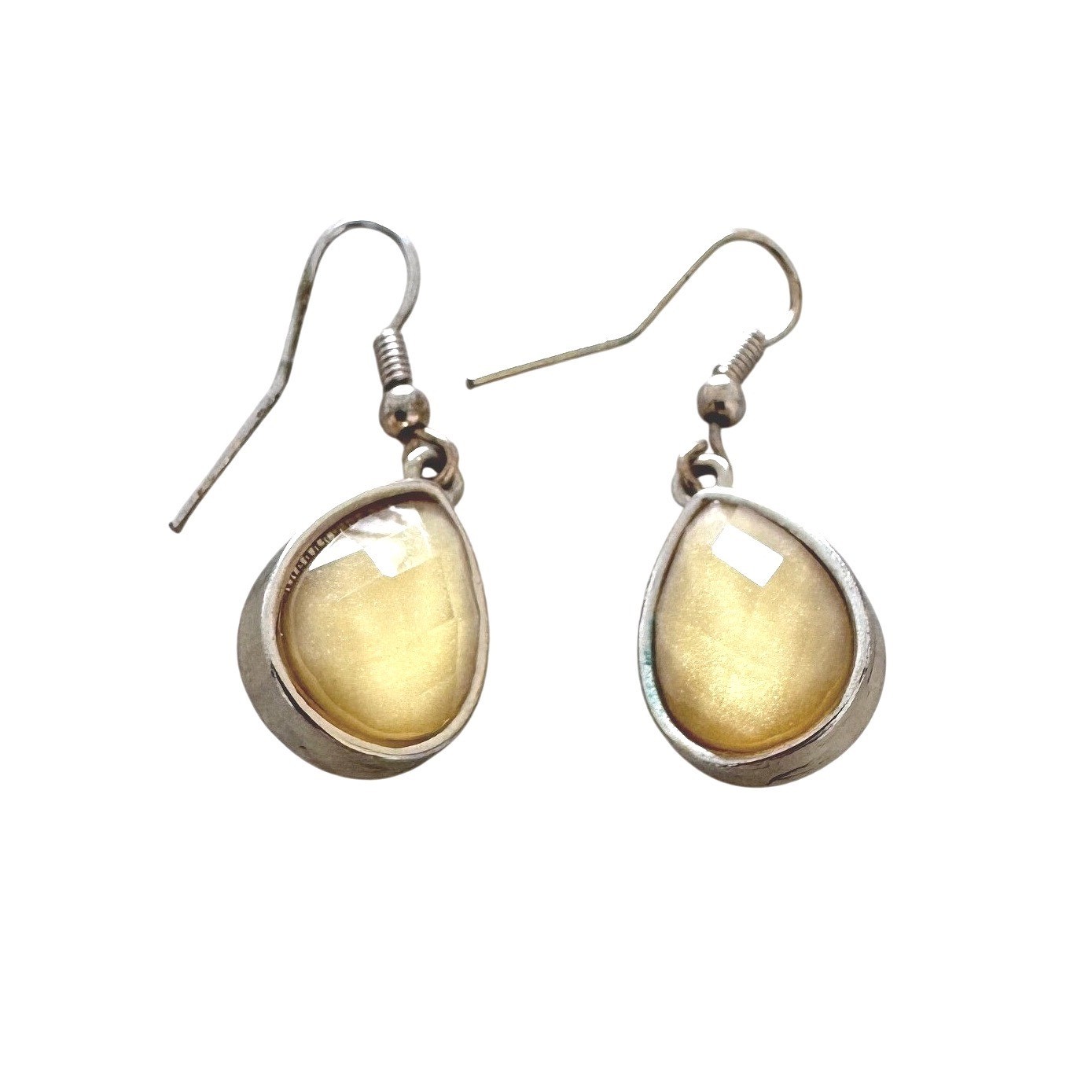 Champagne Faceted Teardrop Dangle Earrings Silver Tone Minimalist Chic
