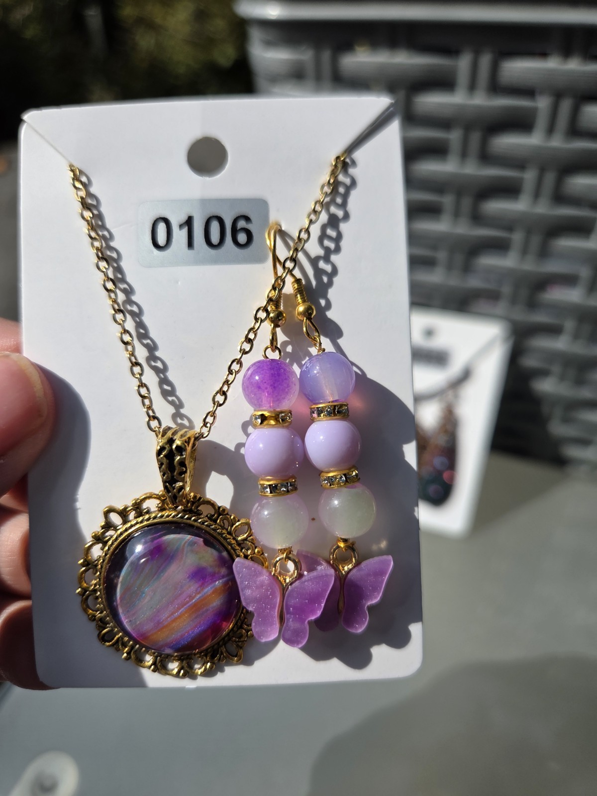 3 SETS of Necklaces with Earrings— Handmade Charms beads acrylic Paint
