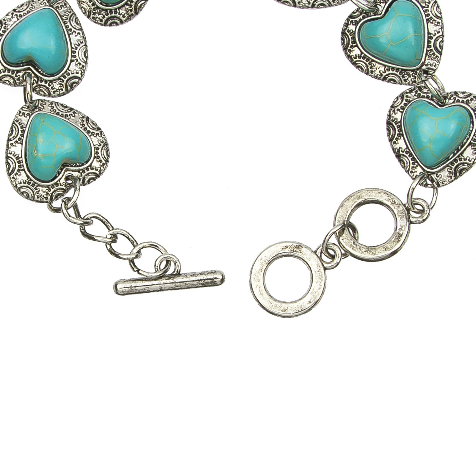 Canyon Sky Blue 8-inch Turquoise and Silver Colored Heart Link Bracelet