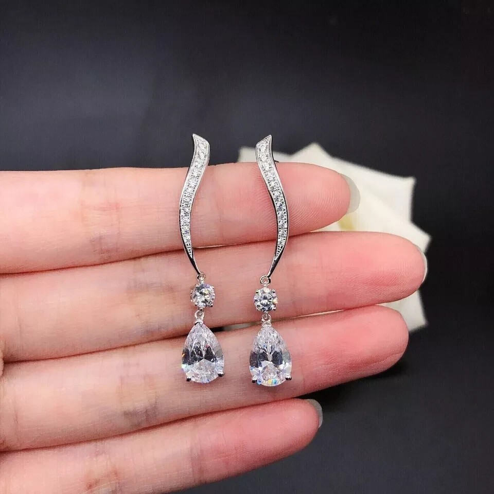 2Ct Pear Simulated Diamond Gorgeous Drop Dangle Earring In 14K White Gold Plated