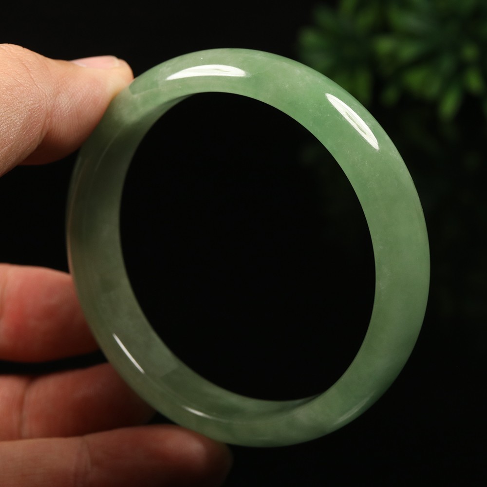 59mm White Green Icy Jadeite Jade Bangle Bracelet Burma Jadeite Bangle A-14131