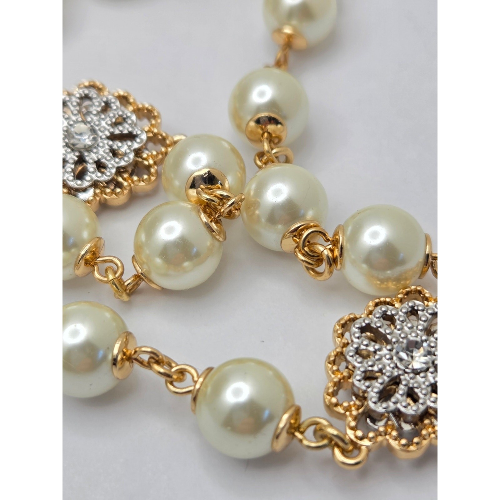 Charter Club Vintage Style Faux Pearl & Rhinestone Station Long Necklace 44″