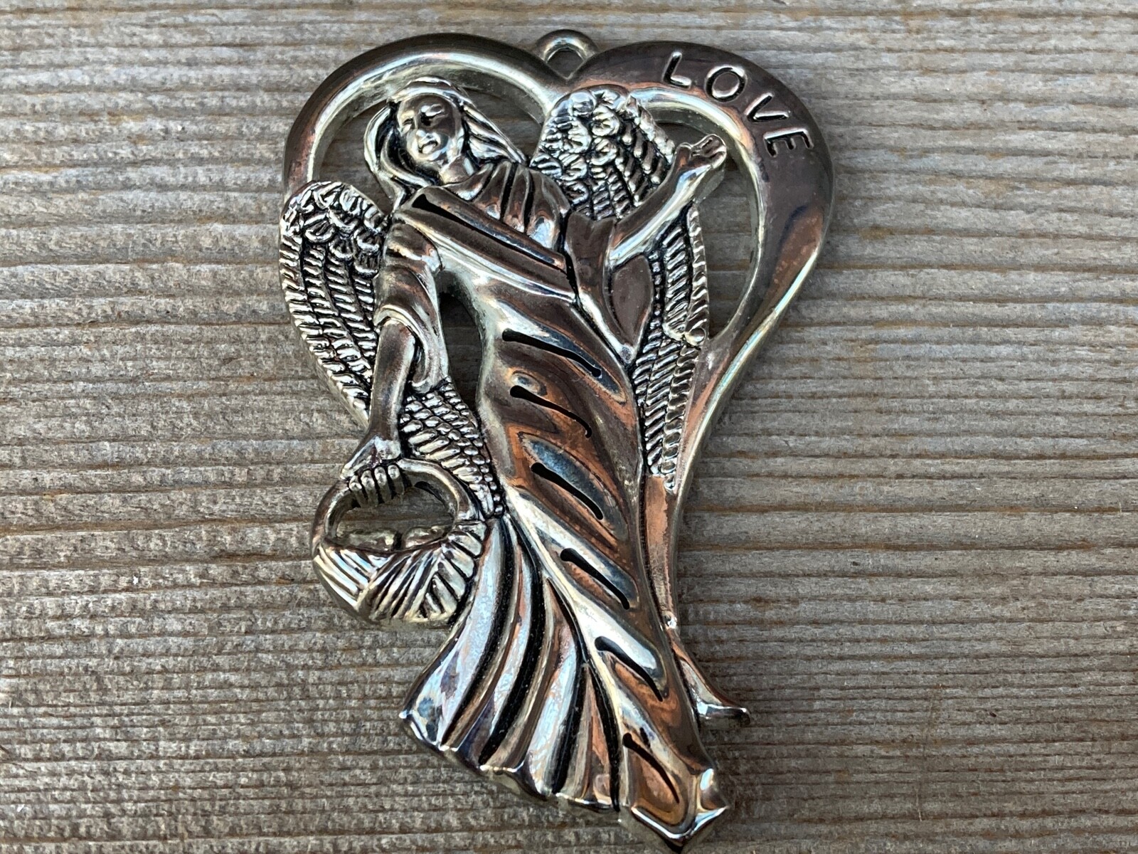 GORHAM SILVER PLATE ANGEL W BASKET LOVE NECKLACE PENDANT