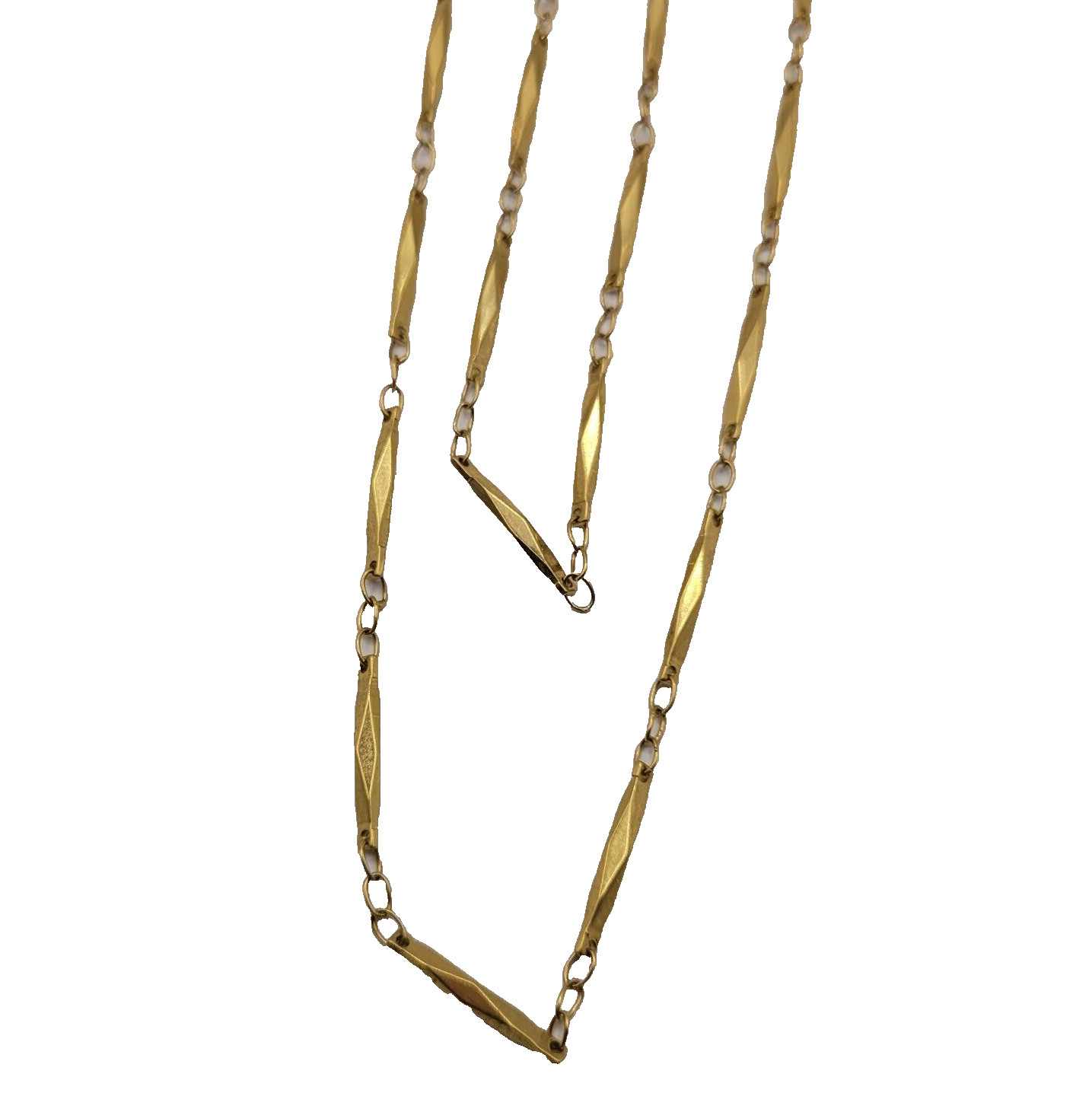 Elegant Elongated Marquise Shape Bar Link Gold Tone Chain Necklace 30.5 Inch