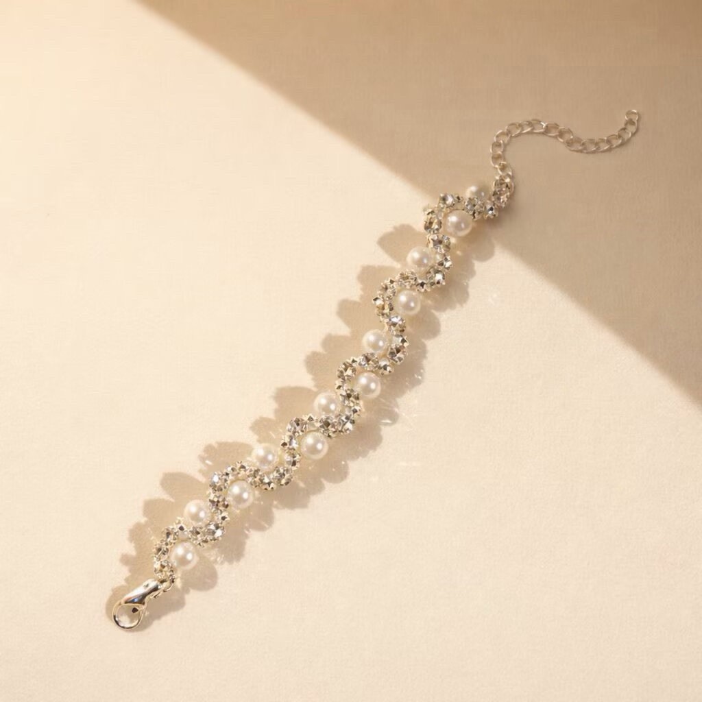 Pearl Crystal Bracelet,Bridal Bracelet,Cute Romantic Pearl Bracelet,002