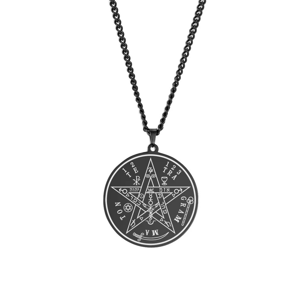 Stainless Steel Tetragrammaton Pentacle Necklace Pentagram Amulet Pendant