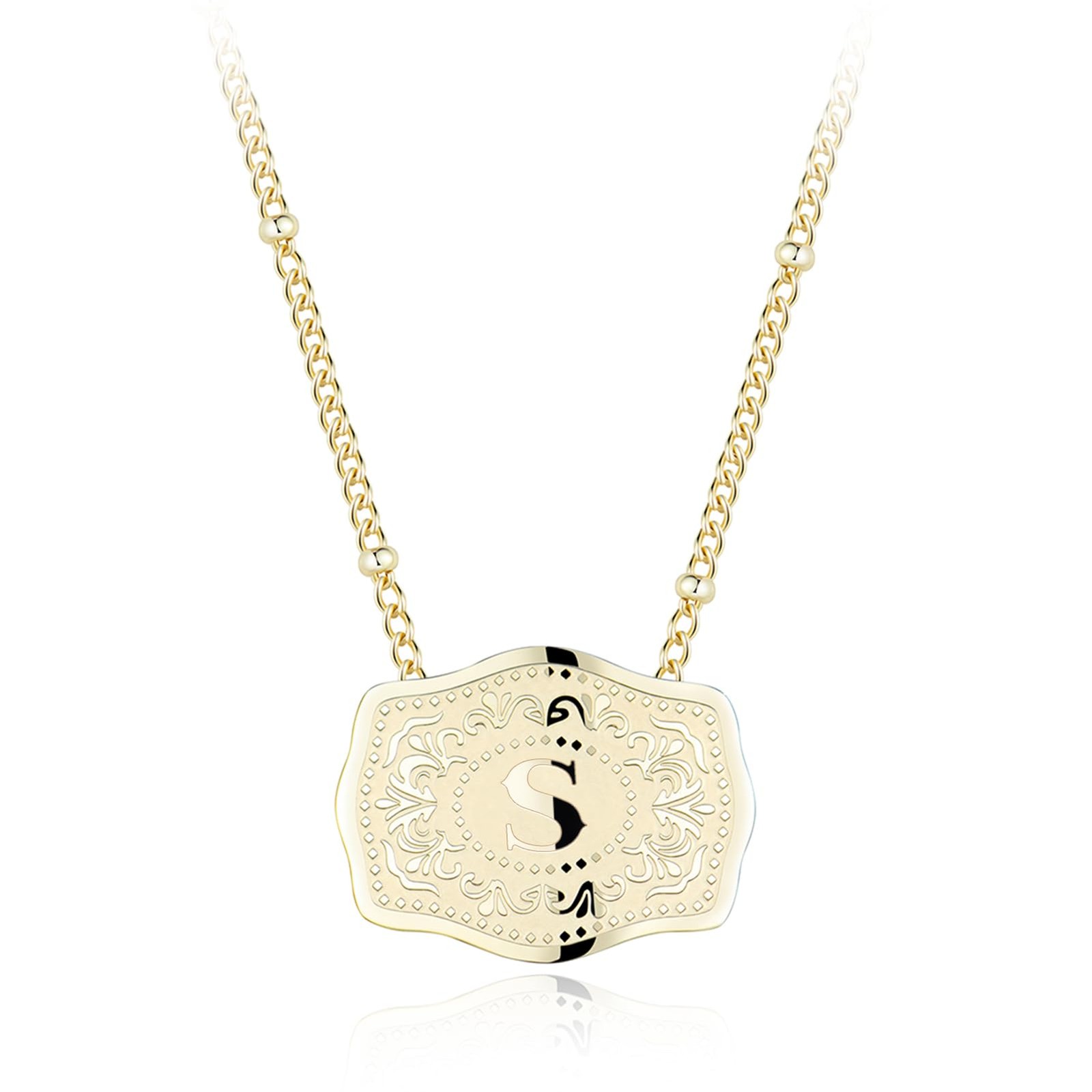 Personalized Initial Necklace for Women, 14K Gold Plated Western Belt Buckle …