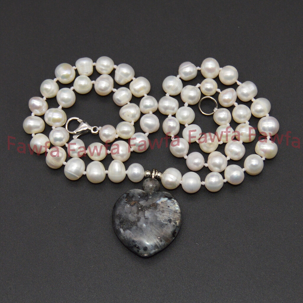 Natural 6-11mm White Freshwater Baroque Pearl Beaded Gems Pendant Necklace 18”