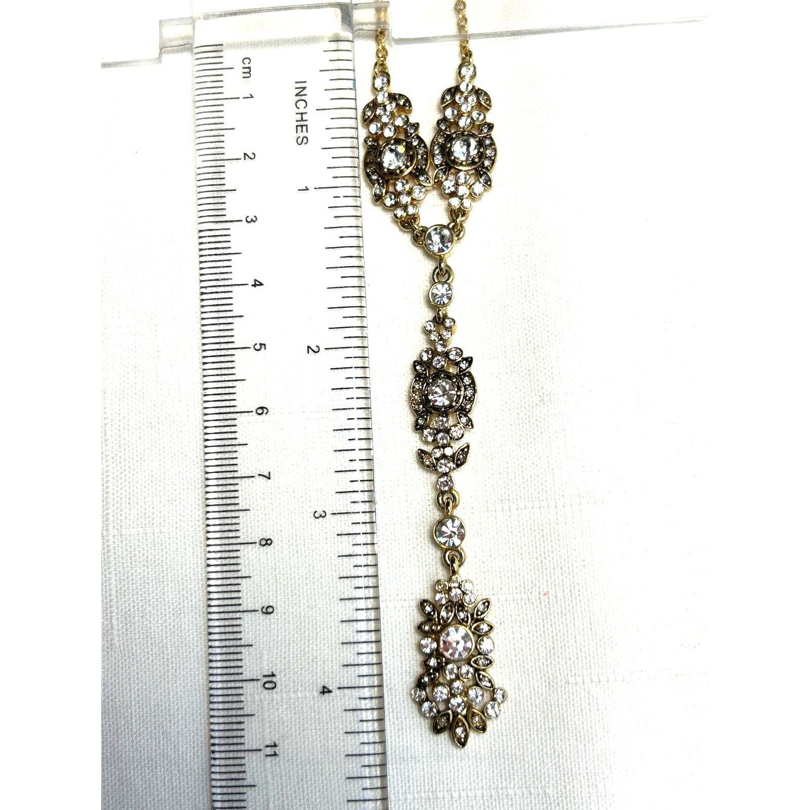 Carolee Y-Drop Crystal Flower Necklace Gold Tone 15.5-17.5 in