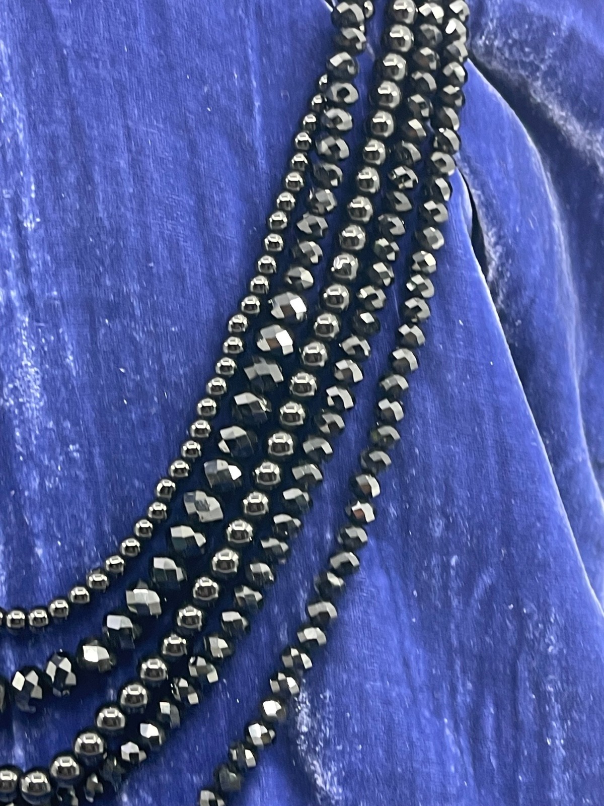 LOFT Multi Strand Black Glass Beaded Faceted Beads Boho Retro Necklace 24”