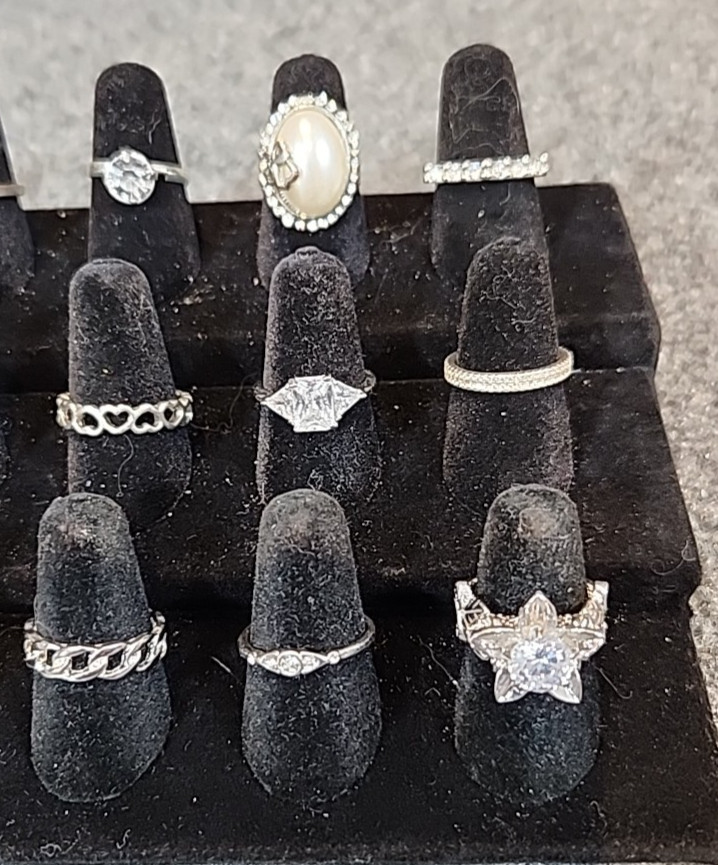 Jewelry 18 Silver Tone French Theme Rings Adjusts Sized #261 See Description