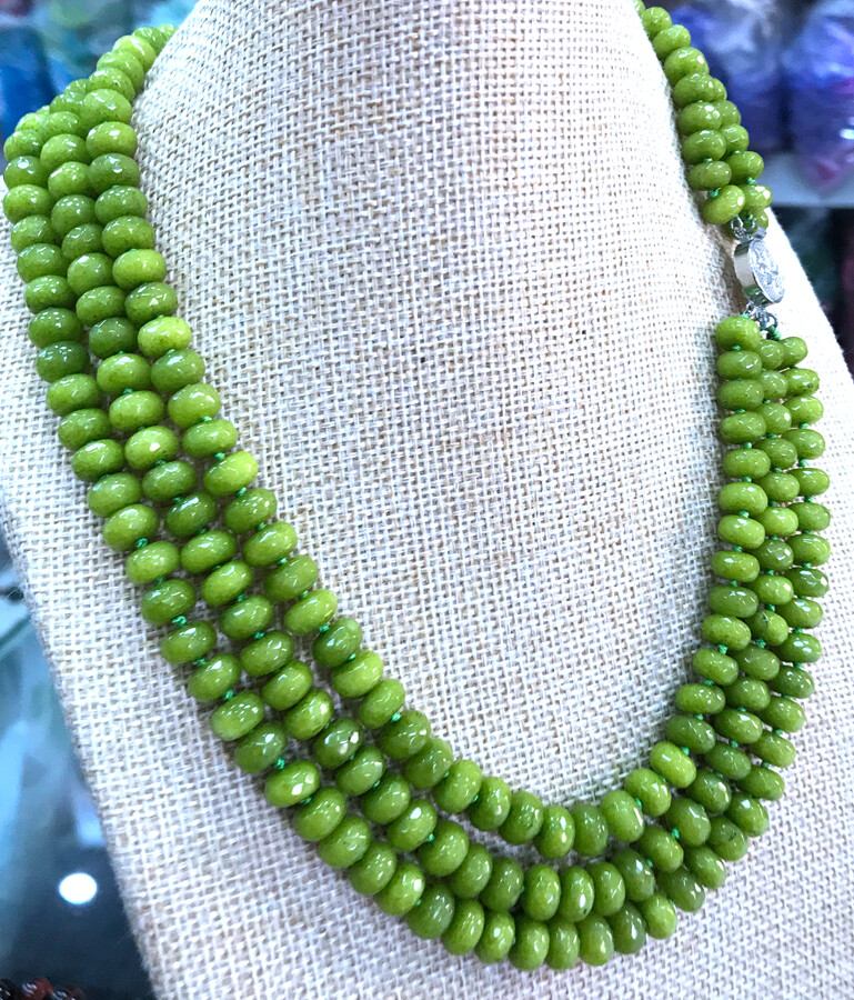 5x8mm NATURAL Green Peridot FACETED BEADS NECKLACE 3 Row 18-20”