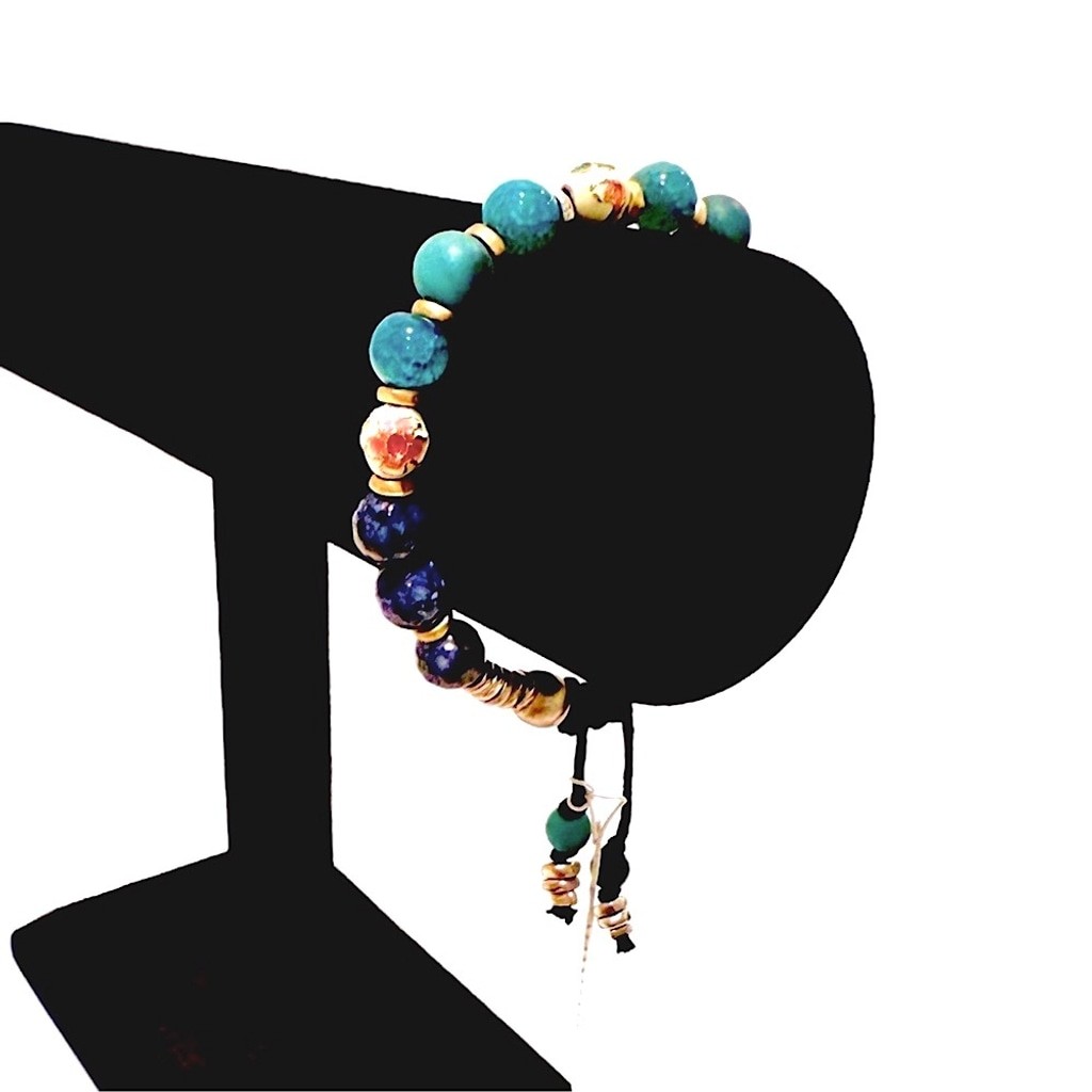J. JILL | Blue Semi-Precious Stone Beaded Bracelet w Flower Bead Accents | NWT