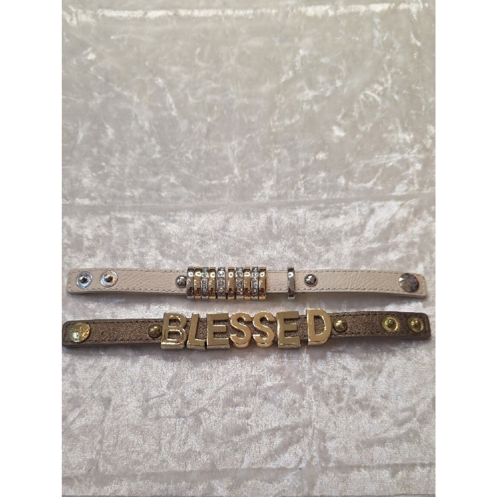 Blessed Gold Tone Letter & Two Tone Faux Leather Bracelets