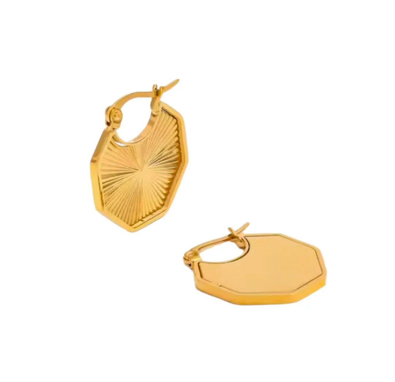 ADIBA Rays of Hexagon 18k Gold Plated Stainless Steel Huggie Earring