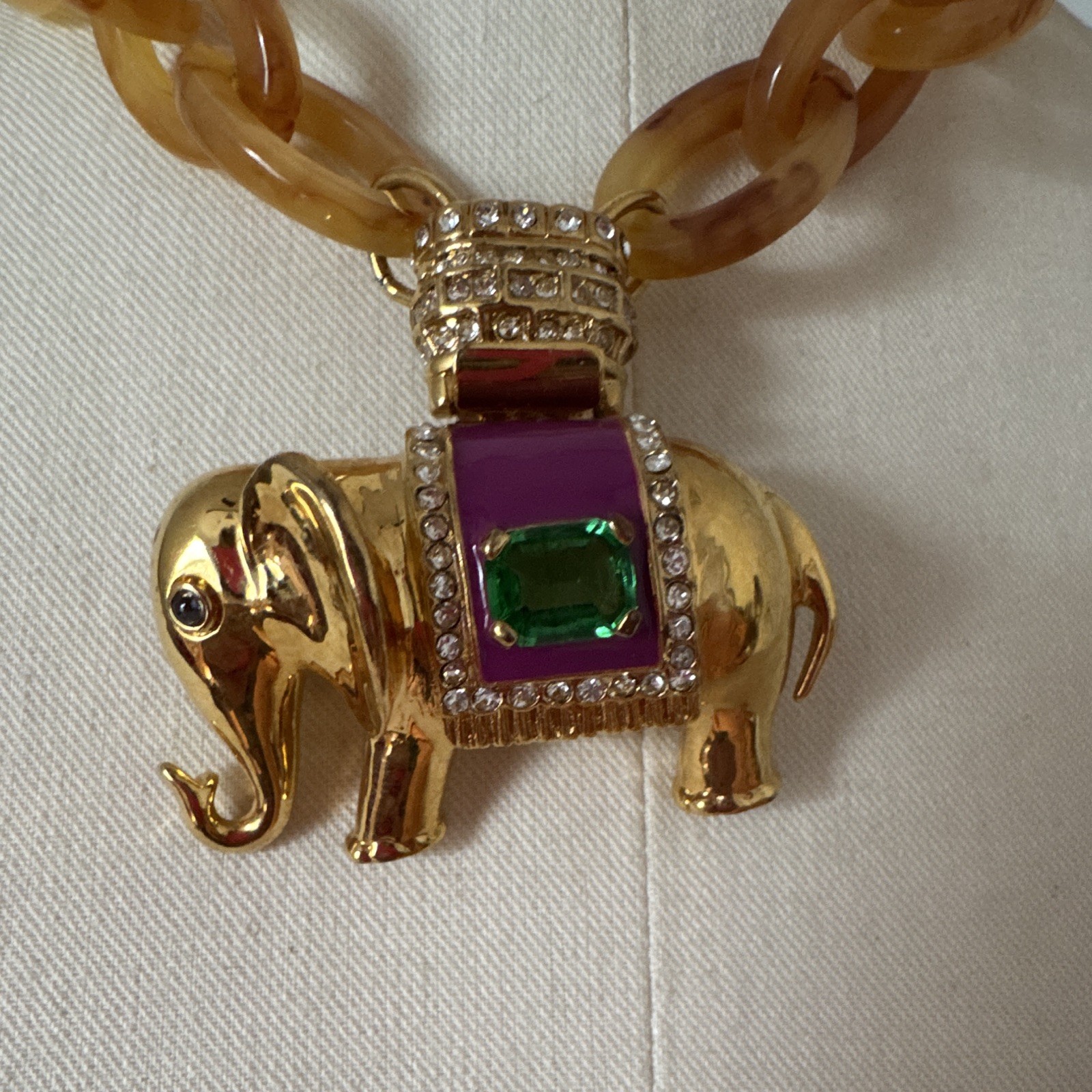 2000’s Gold Elephant Charm Pendant Tortoise Necklace Pavé Rhinestone, J.Crew.