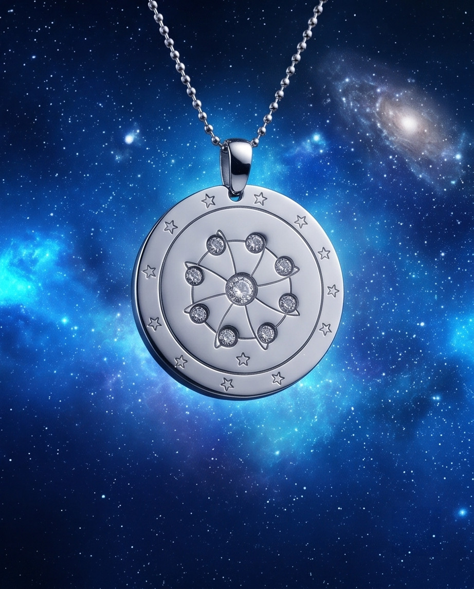 Crystal Atom Steel Pendant 26″ Chain + 3 FREE Hematite Bracelets Casino Gift