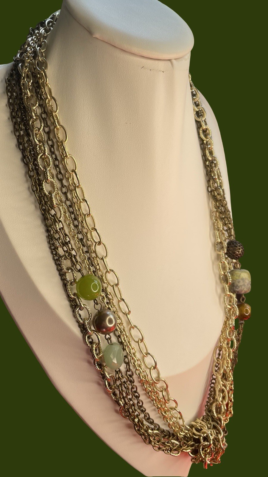Utility Chic Layered Mixed Link Chain Beaded Necklace Multicolor Lobster Clasp