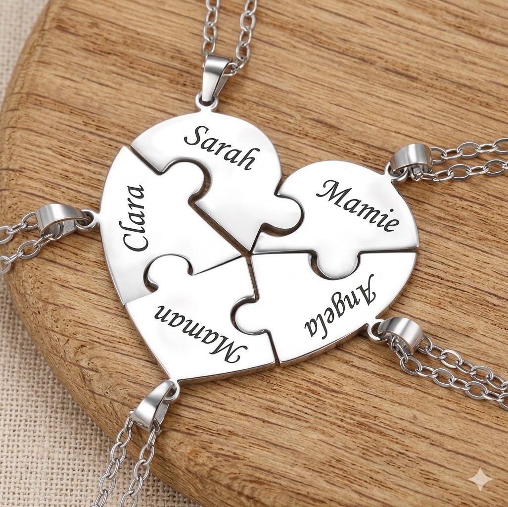 Heart Puzzle Pendant Necklace Stainless Steel Interlocking Style 2PCS Jewelry