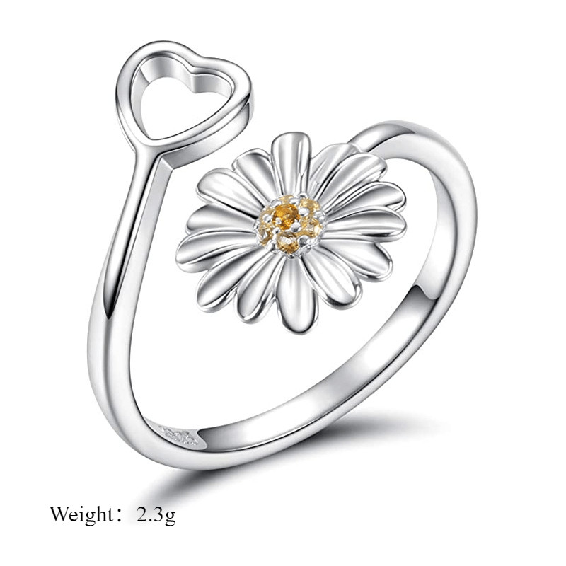 Elegant Daisy Flower Heart Ring Women’s Fashion Adjustable Opening Ring Alloy