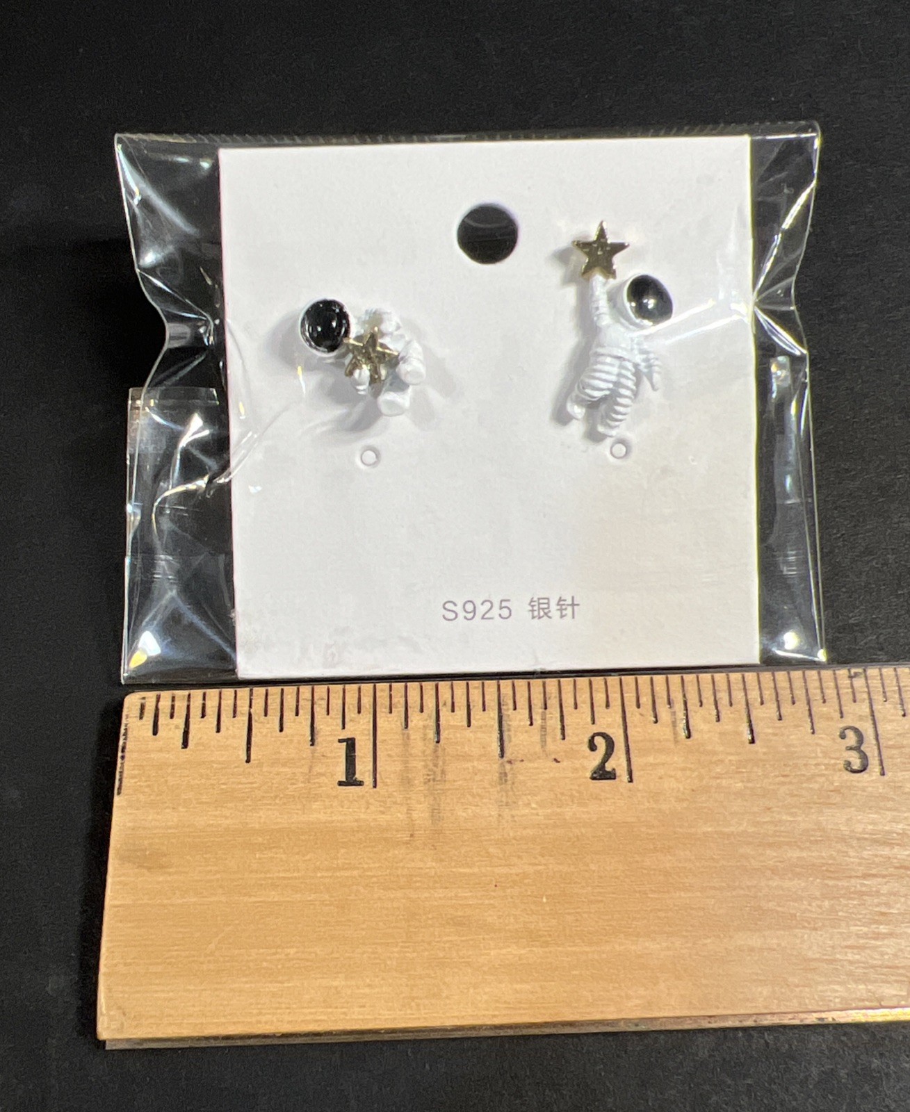 Asymmetrical 3D NASA Astronaut Spaceman Holding A Star Stud Earrings New On Card