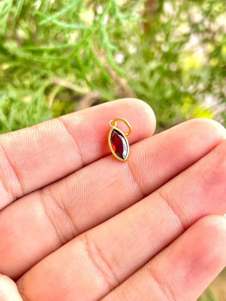 Natural Garnet Marquise Pendant 4x8mm, January Birthstone Charm Solid 14K 18K