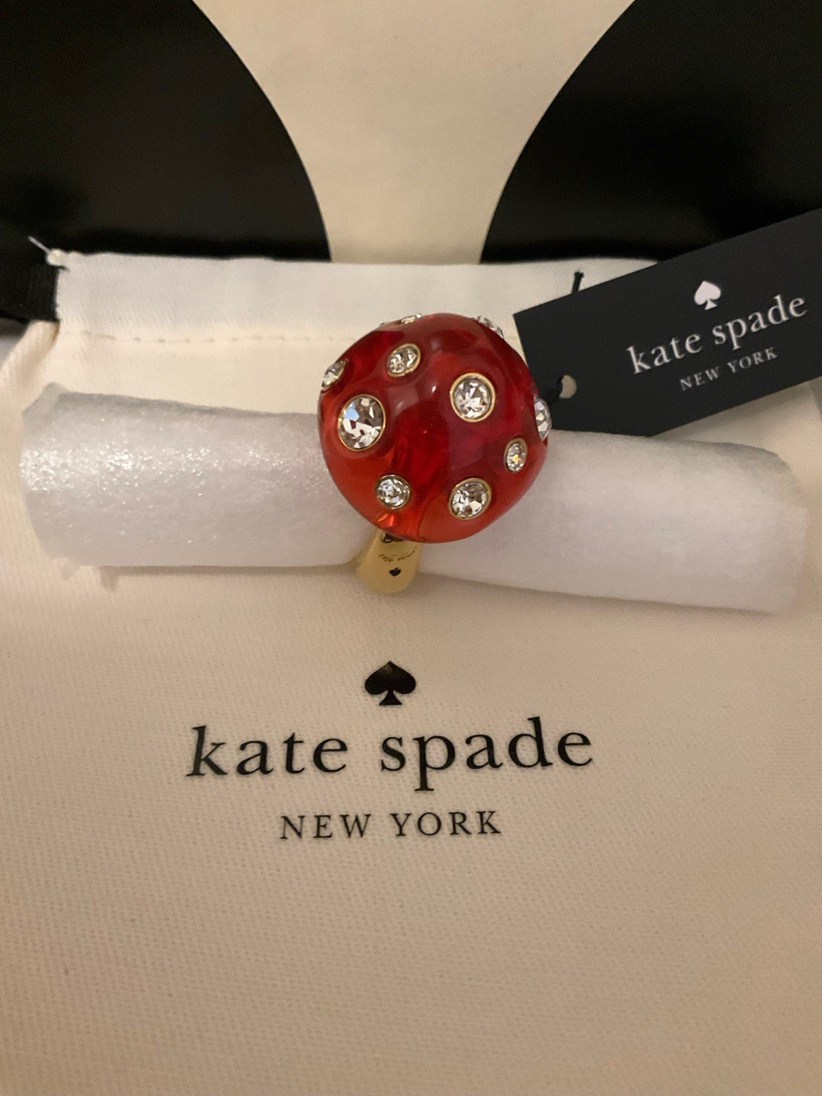 NWT Kate Spade New York Forest Pop Mushroom 12k Gold Plated CZ Crystal Ring Sz 8