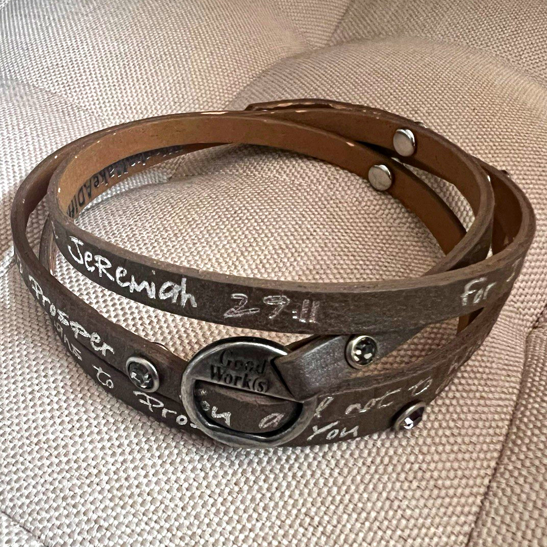 Leather Wrap Bracelet Jeremiah 29:11 Scripture Bible Verse