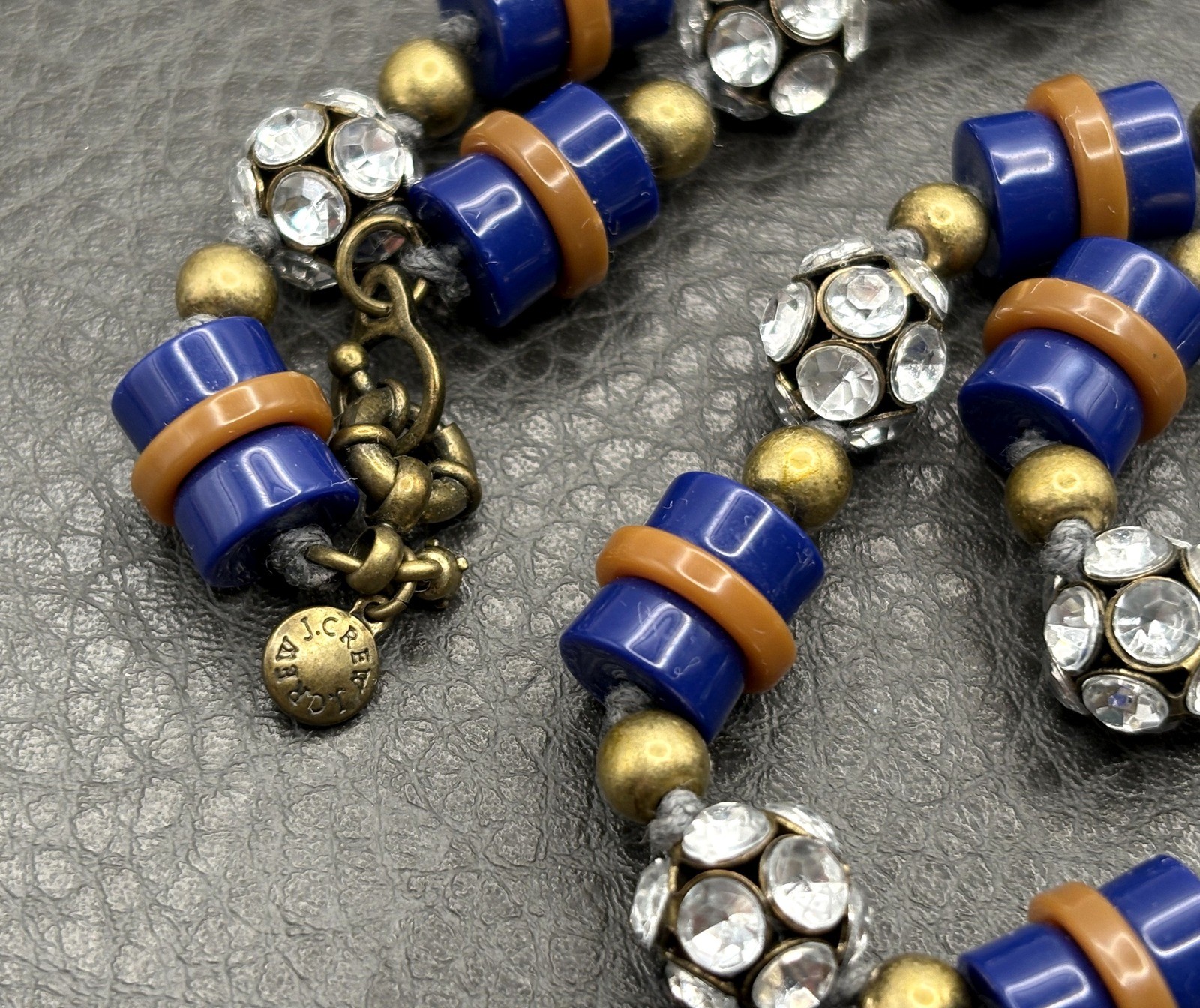 J. Crew Art Deco Style Blue Acrylic Chunky Bead Necklace Rhinestone Spacers 28″