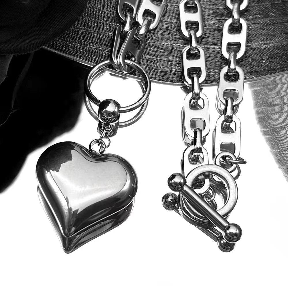 Love Heart Romantic Retro Pendant Necklace Stainless Steel Hiphop Punk Unisex Gi