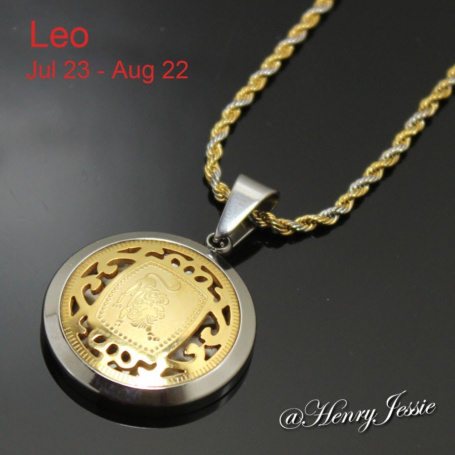 18″20″24″Stainless Steel 1.5mm Silver/Gold Plated Rope Chain Zodiac Sign Pendant