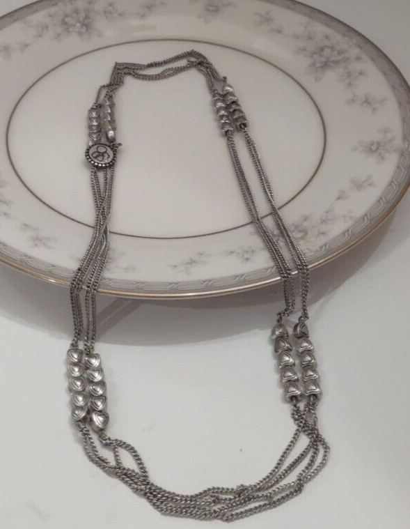 Jessica Simpson Silver Tone Multi Heart Station Chain 48″ Necklace Versatile