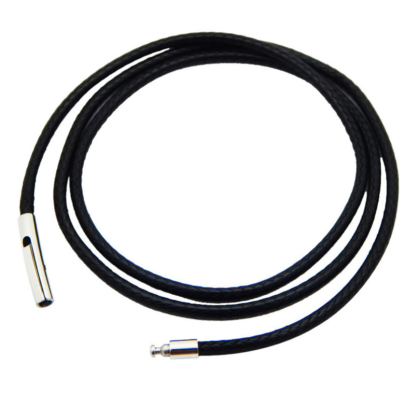 2mm Black Rope Leather Cord Chain Necklace Stainless Steel Clasp 12-34inch